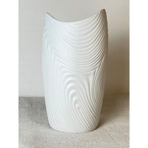 White Textured Ceramic Vase Sculptural Modern Asymmetrical Neutral Decor